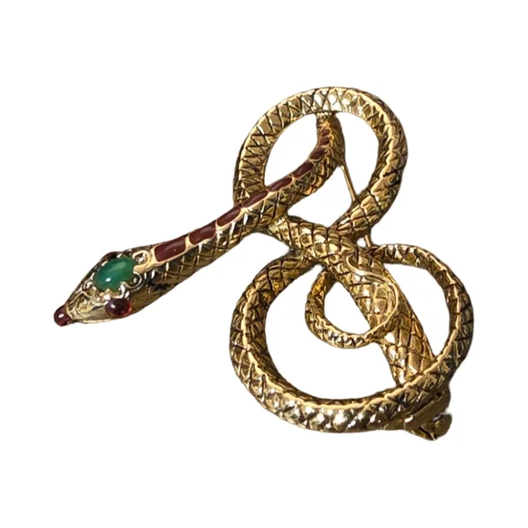 Rare Vt Metropolitan Mus of Art MMA Snake Brooch Enamel Jade Ruby 24K Gold Pltd - Picture 3 of 4
